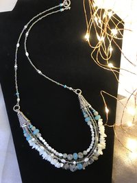 Labradorite and Mother of Pearl Gorgeous Handcrafted Unique Multi Strand Beaded Statement Necklace with Iridescent Seed Beads