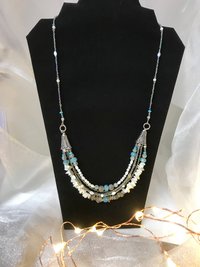 Labradorite and Mother of Pearl Gorgeous Handcrafted Unique Multi Strand Beaded Statement Necklace with Iridescent Seed Beads