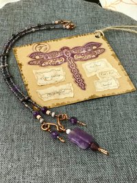 Amethyst and Copper Handcrafted Beaded Triple Dangle Necklace with Gorgeous Purple Cats Eye, Seed Beads and Beautiful Copper Findings