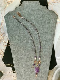 Amethyst and Copper Handcrafted Beaded Triple Dangle Necklace with Gorgeous Purple Cats Eye, Seed Beads and Beautiful Copper Findings