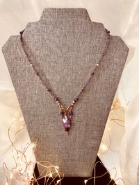 Amethyst and Copper Handcrafted Beaded Triple Dangle Necklace with Gorgeous Purple Cats Eye, Seed Beads and Beautiful Copper Findings