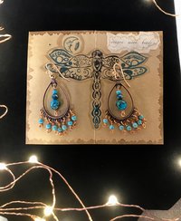 Boho Style Drop & Dangle Earrings with Gorgeous Teal and Verdigris Green Jasper and Magnesite Stones accented with Handmade Copper Findings