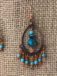 Boho Style Drop & Dangle Earrings with Gorgeous Teal and Verdigris Green Jasper and Magnesite Stones accented with Handmade Copper Findings