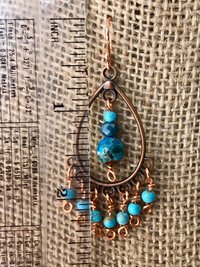Boho Style Drop & Dangle Earrings with Gorgeous Teal and Verdigris Green Jasper and Magnesite Stones accented with Handmade Copper Findings