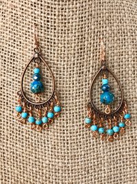 Boho Style Drop & Dangle Earrings with Gorgeous Teal and Verdigris Green Jasper and Magnesite Stones accented with Handmade Copper Findings