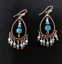Boho Style Drop & Dangle Earrings with Gorgeous Teal and Verdigris Green Jasper and Magnesite Stones accented with Handmade Copper Findings