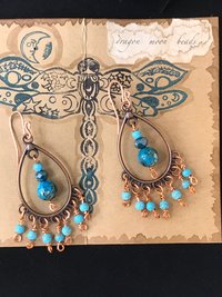 Boho Style Drop & Dangle Earrings with Gorgeous Teal and Verdigris Green Jasper and Magnesite Stones accented with Handmade Copper Findings