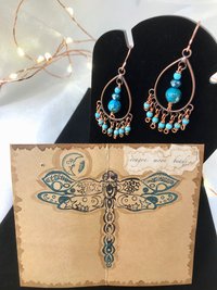 Boho Style Drop & Dangle Earrings with Gorgeous Teal and Verdigris Green Jasper and Magnesite Stones accented with Handmade Copper Findings