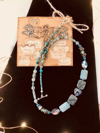 Abalone Heart and Stone Beaded Handcrafted Necklace in Beautiful Green Shades featuring Abalone, Green Jasper, Impression Jasper, Agate
