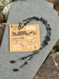 Gunmetal Crystal Hematite Black and Gray Art Deco Elegant Fun Unique Lariat Style Handcrafted Beaded Necklace