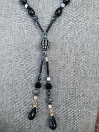 Gunmetal Crystal Hematite Black and Gray Art Deco Elegant Fun Unique Lariat Style Handcrafted Beaded Necklace