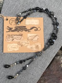 Gunmetal Crystal Hematite Black and Gray Art Deco Elegant Fun Unique Lariat Style Handcrafted Beaded Necklace