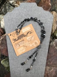 Gunmetal Crystal Hematite Black and Gray Art Deco Elegant Fun Unique Lariat Style Handcrafted Beaded Necklace
