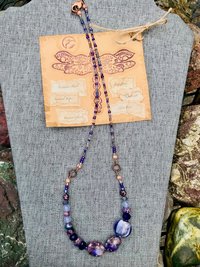Handcrafted Purple Beaded Necklace of Gorgeous Jasper, Lustrous Blown Glass, Faceted Glass, Gleaming Copper Highlights Unique Jewelry Gift