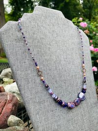 Handcrafted Purple Beaded Necklace of Gorgeous Jasper, Lustrous Blown Glass, Faceted Glass, Gleaming Copper Highlights Unique Jewelry Gift