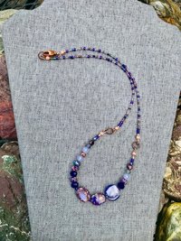 Handcrafted Purple Beaded Necklace of Gorgeous Jasper, Lustrous Blown Glass, Faceted Glass, Gleaming Copper Highlights Unique Jewelry Gift