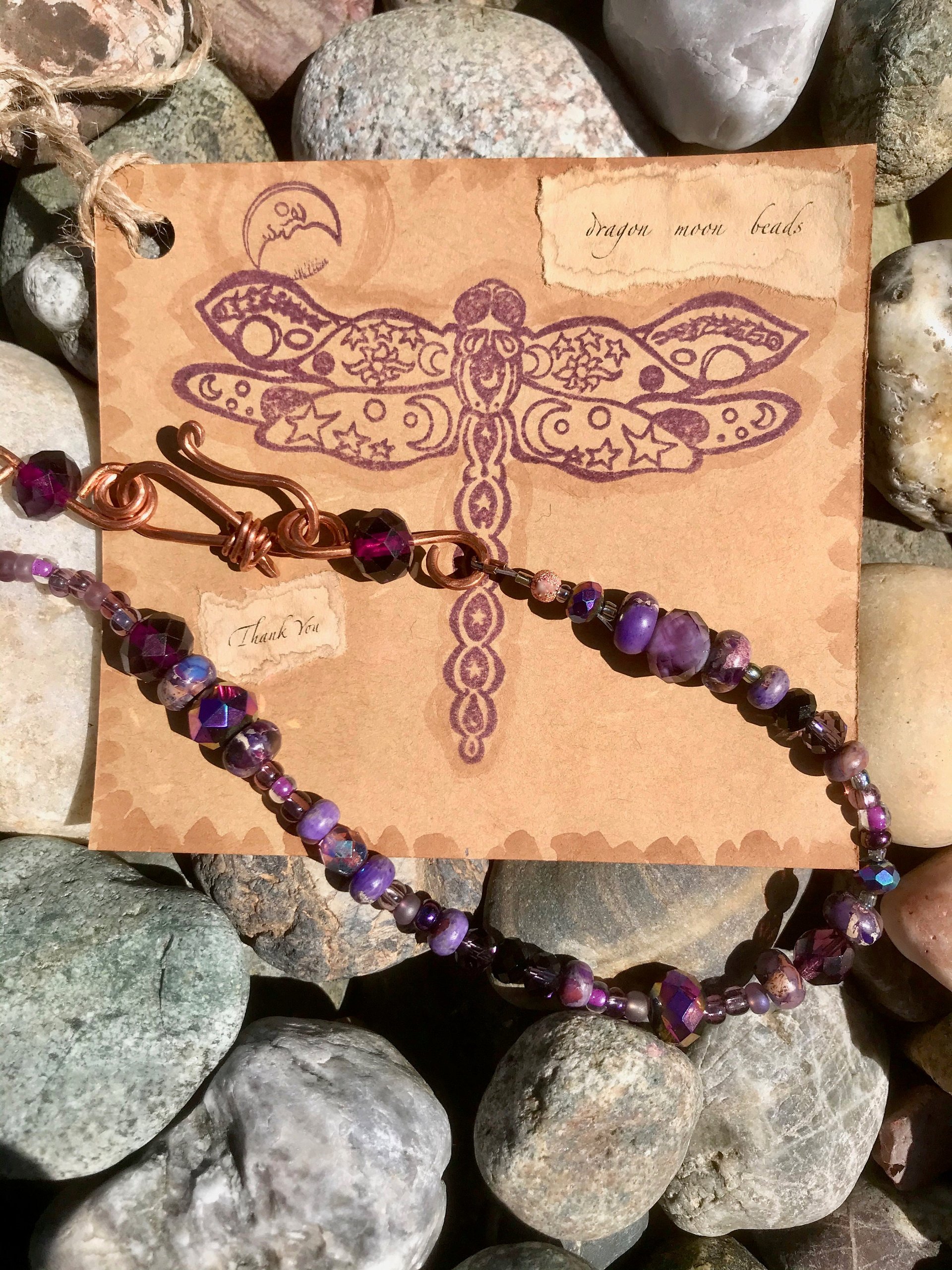 Imperial Jasper, Copper, Iridescent Glass Bead, Purple, Faceted Glass, Magenta, Handcrafted, Asymmetrical, Gift, Birthday Present, Hammered