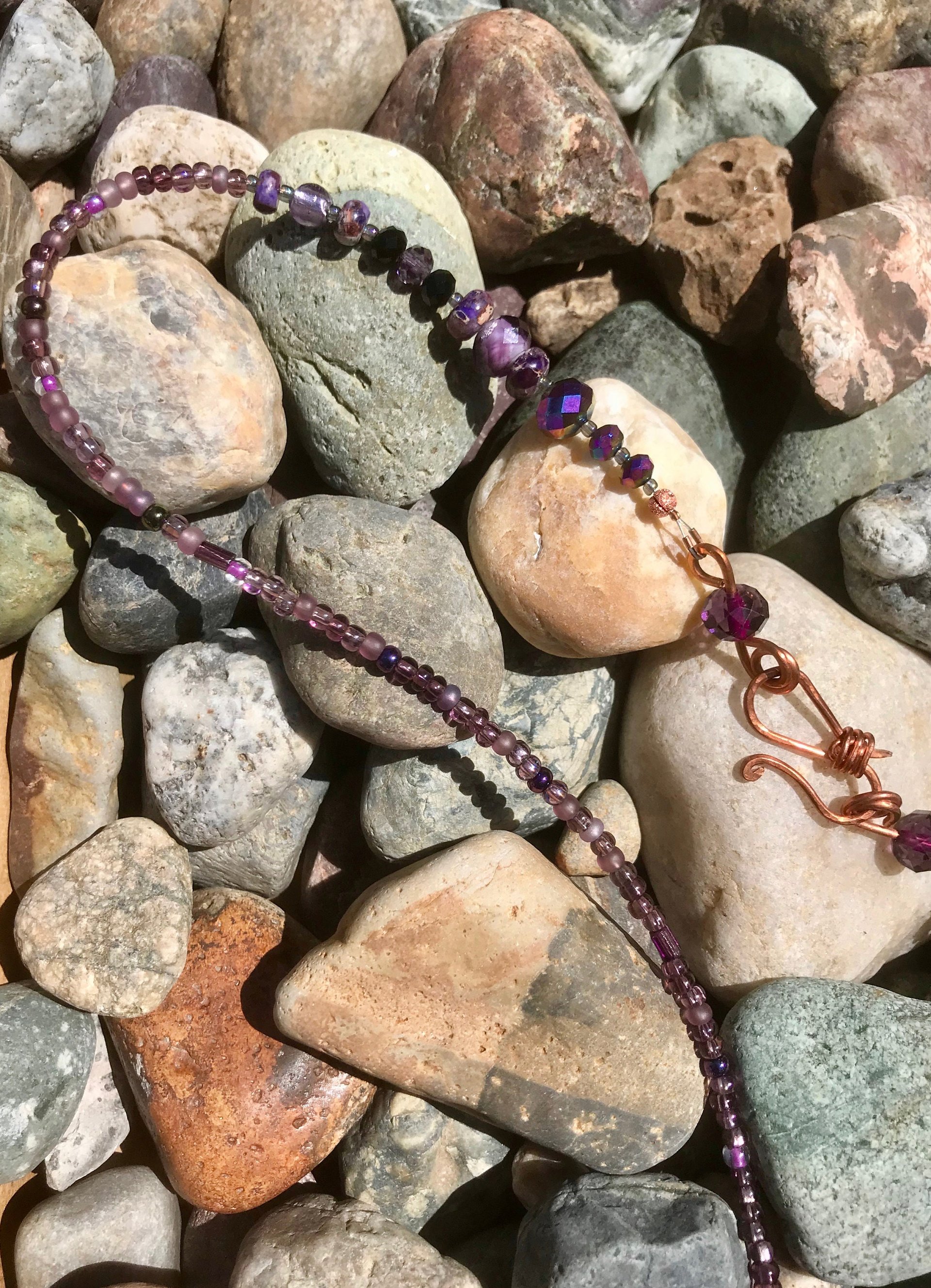 Imperial Jasper, Copper, Iridescent Glass Bead, Purple, Faceted Glass, Magenta, Handcrafted, Asymmetrical, Gift, Birthday Present, Hammered