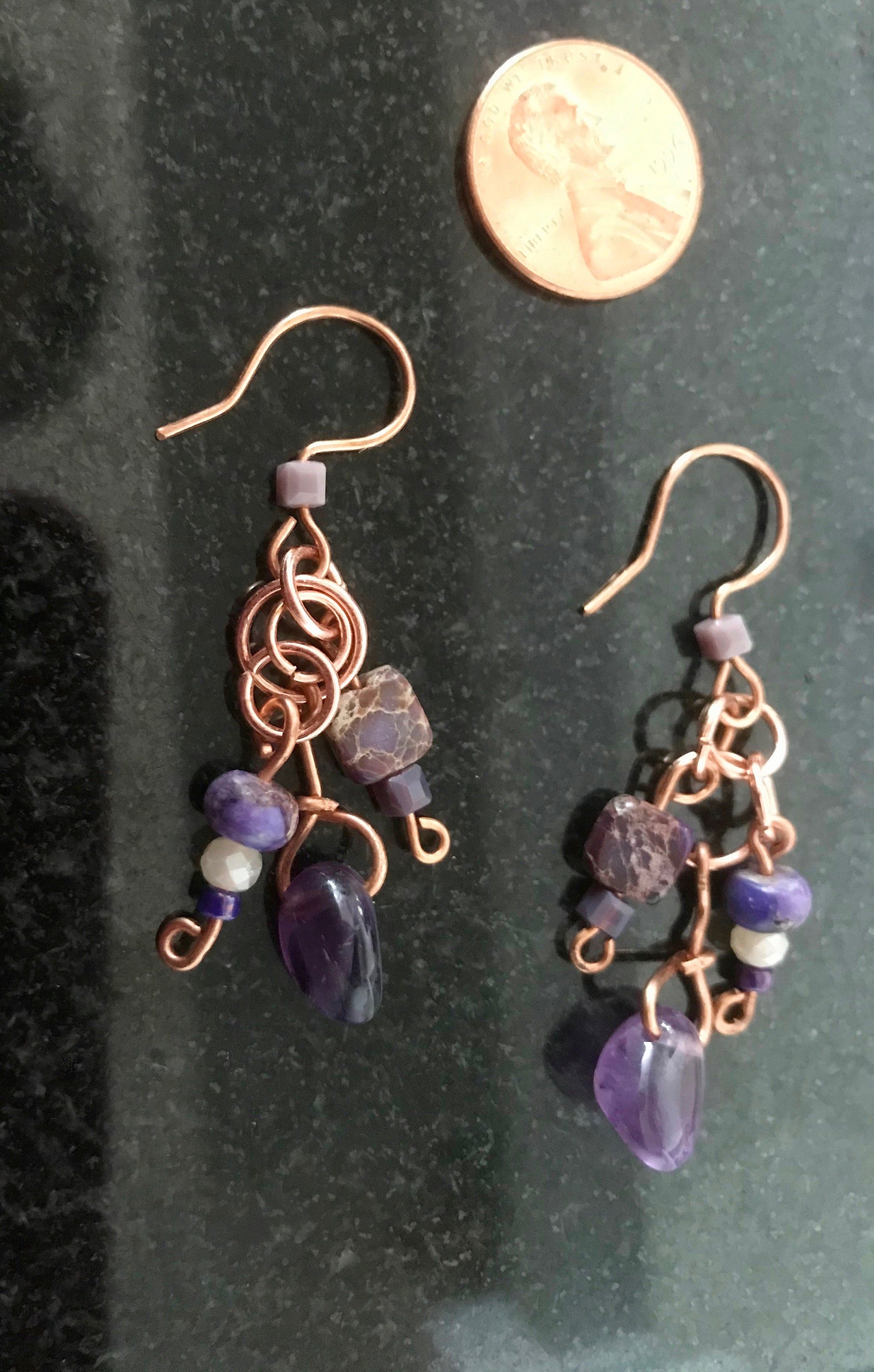 Amethyst, Jasper, Copper, Semi-precious stone, Purple, Handcrafted, French Wire, February Birthstone, Gift, Faceted Glass, Handmade, Bead