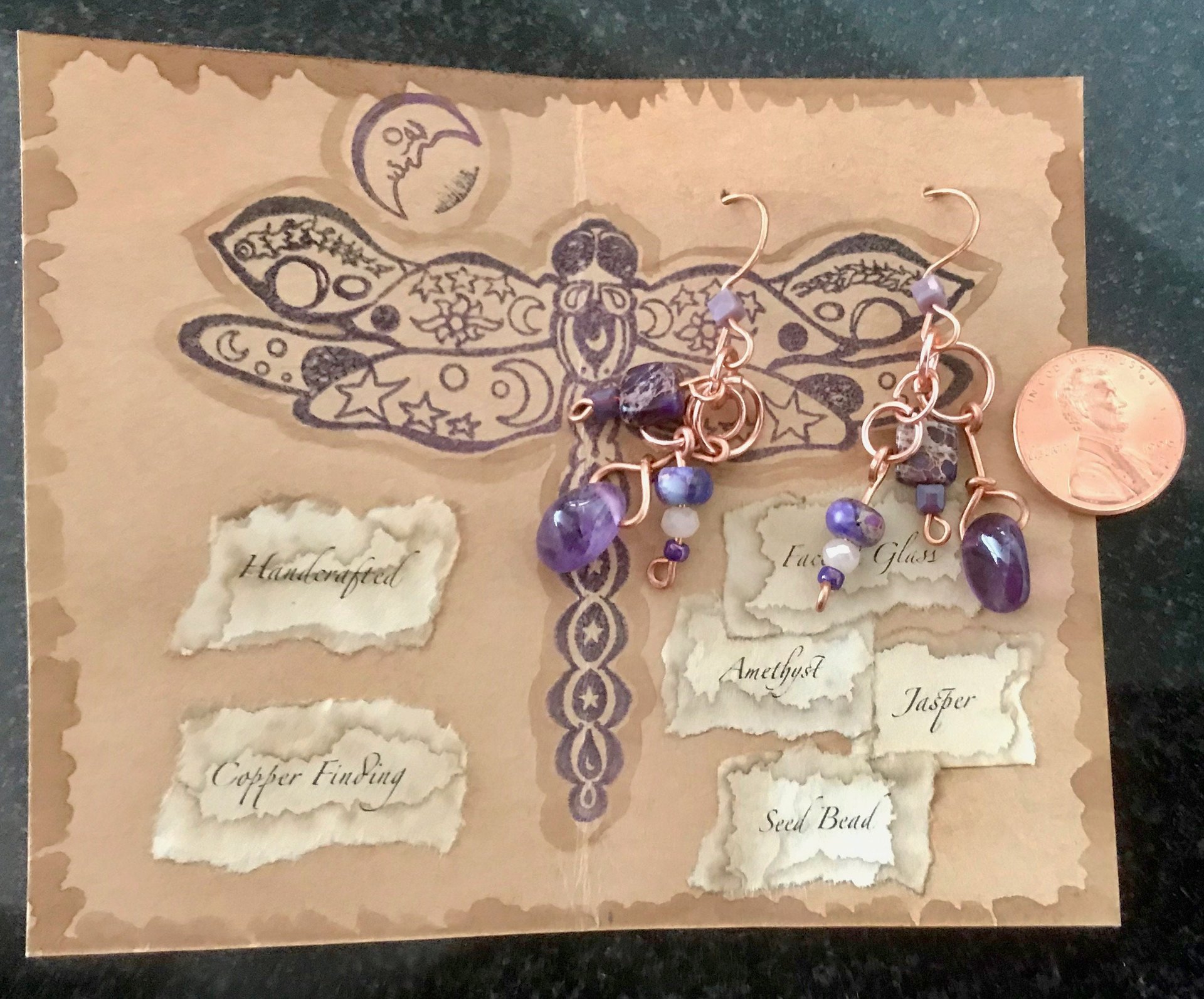 Amethyst, Jasper, Copper, Semi-precious stone, Purple, Handcrafted, French Wire, February Birthstone, Gift, Faceted Glass, Handmade, Bead