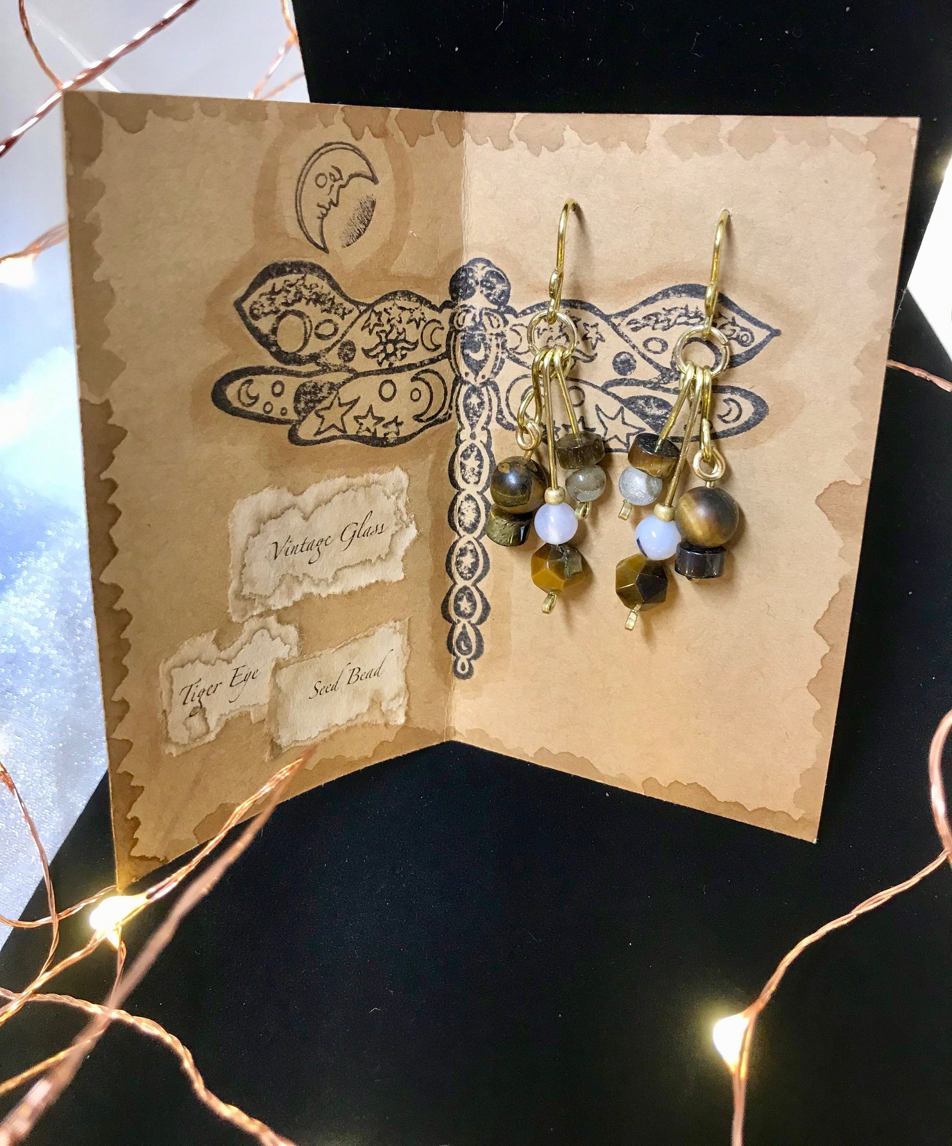 Beautiful Golden Brown Tiger Eye and Brass Handcrafted French Wire Dangle Earrings