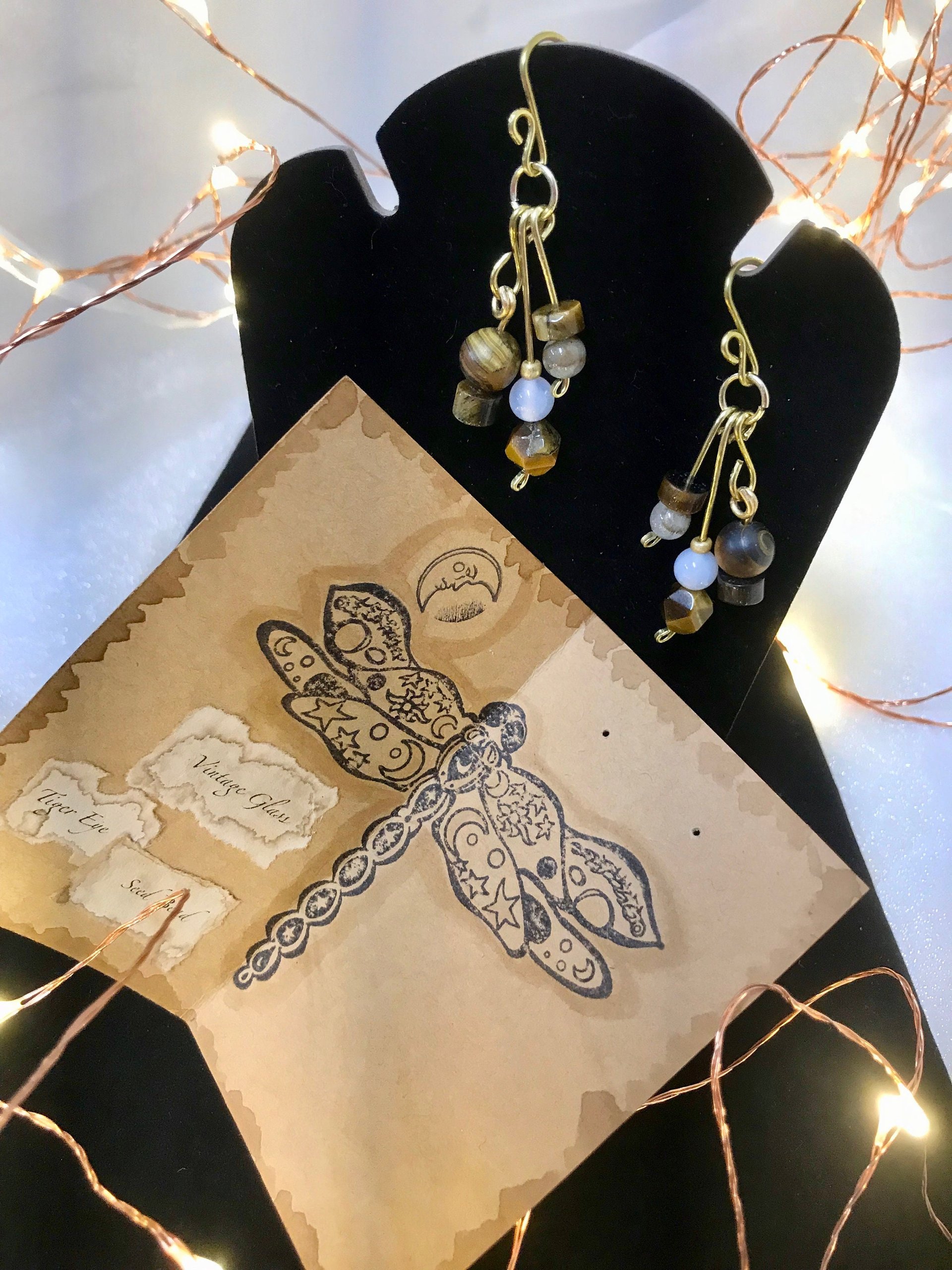 Beautiful Golden Brown Tiger Eye and Brass Handcrafted French Wire Dangle Earrings