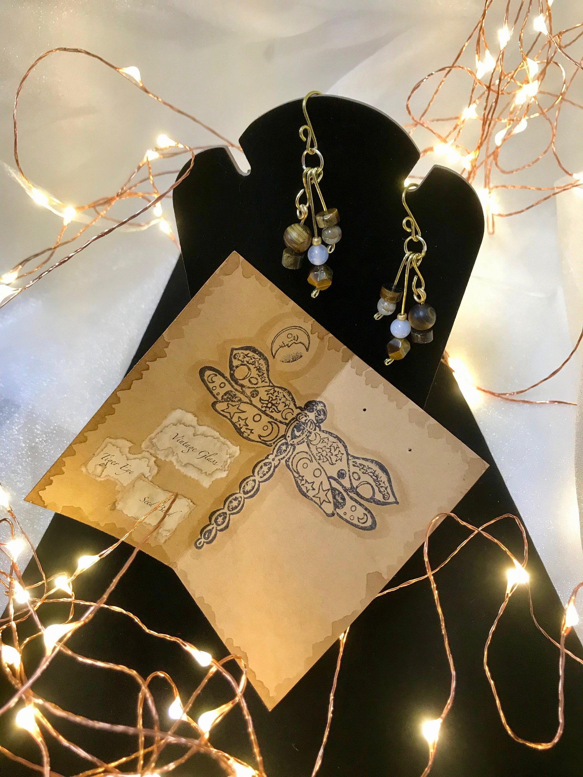 Beautiful Golden Brown Tiger Eye and Brass Handcrafted French Wire Dangle Earrings
