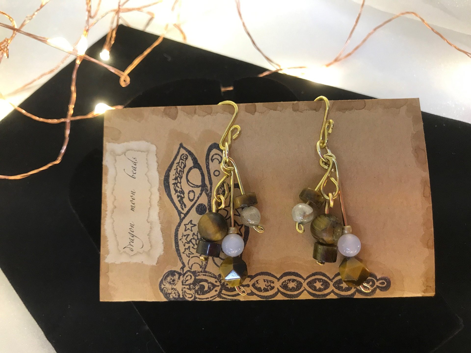 Beautiful Golden Brown Tiger Eye and Brass Handcrafted French Wire Dangle Earrings