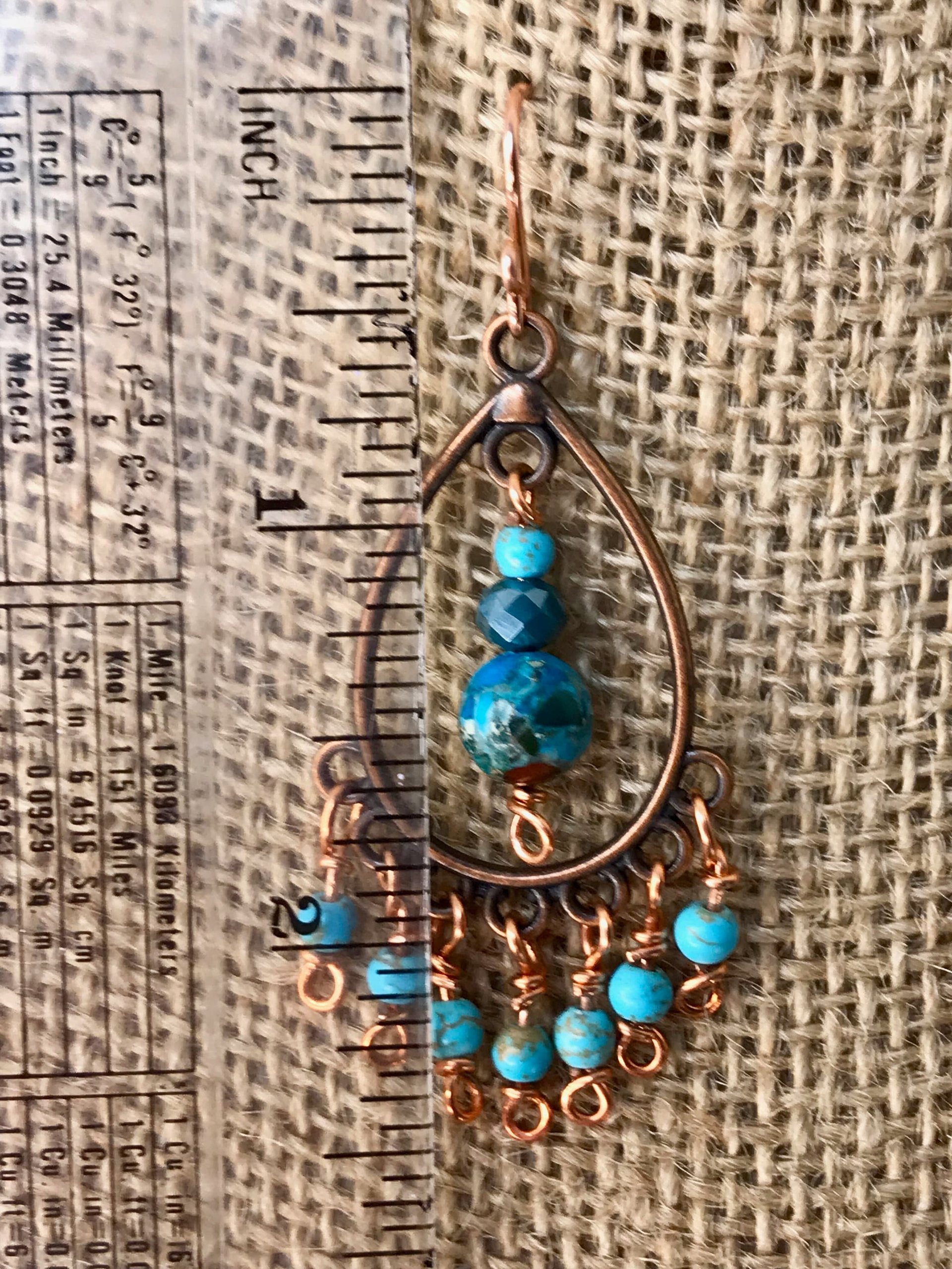 Boho Style Drop & Dangle Earrings with Gorgeous Teal and Verdigris Green Jasper and Magnesite Stones accented with Handmade Copper Findings