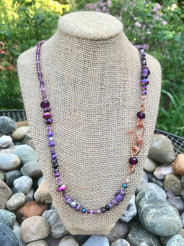 Imperial Jasper, Copper, Iridescent Glass Bead, Purple, Faceted Glass, Magenta, Handcrafted, Asymmetrical, Gift, Birthday Present, Hammered